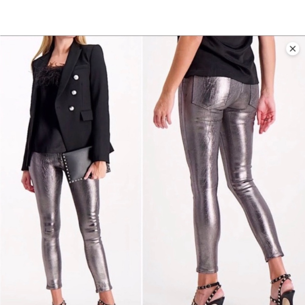 Veronica Beard Debbie Metallic Button Fly Skinny Jeans